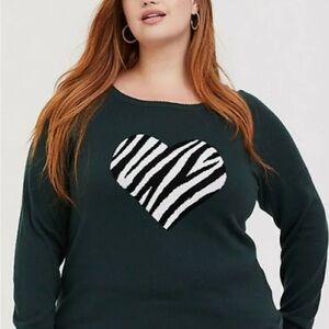 Women's Green Sweater with Zebra Heart Design